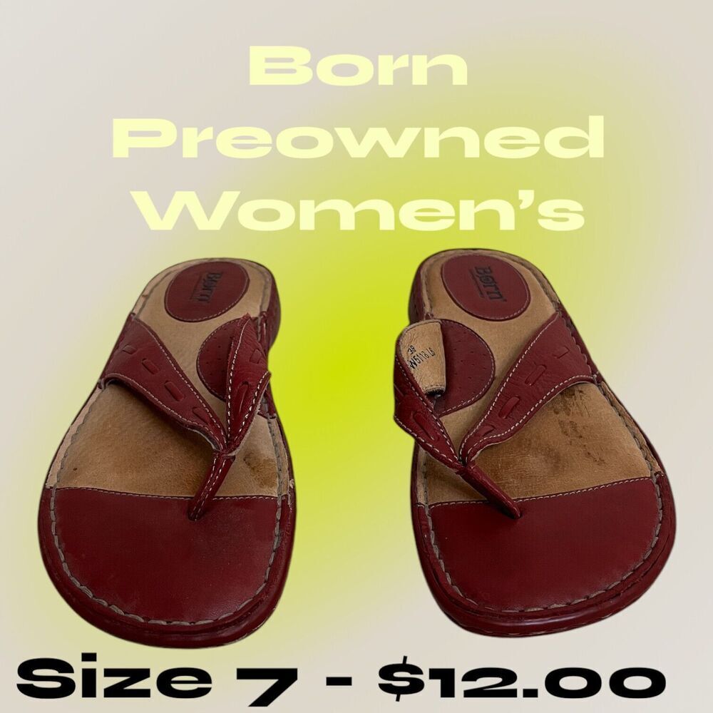 Born Ladies Dark Pink Leather Thong Slide Sandals Size  7